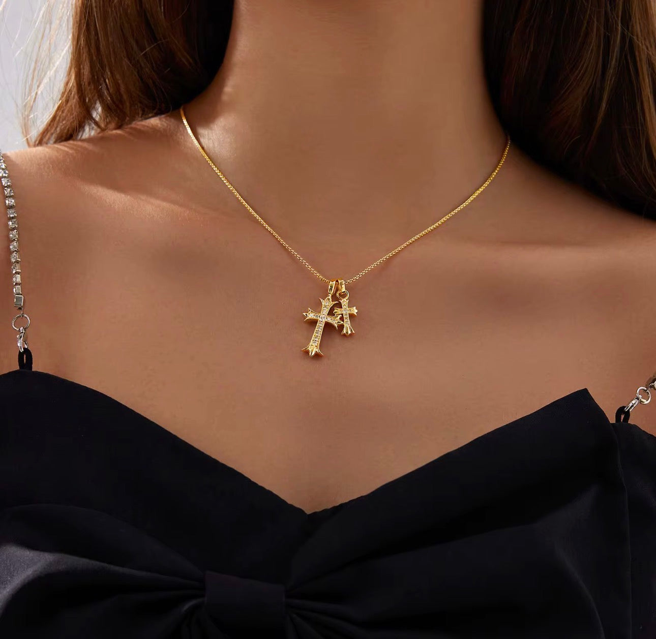 Lia Double cross Pendant Necklace