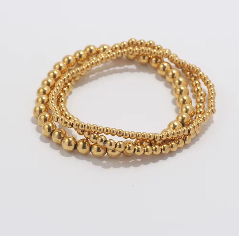 Golden Beaded Bracelet Set- Gold
