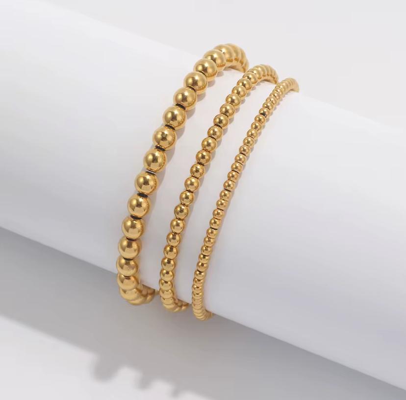 Golden Beaded Bracelet Set- Gold