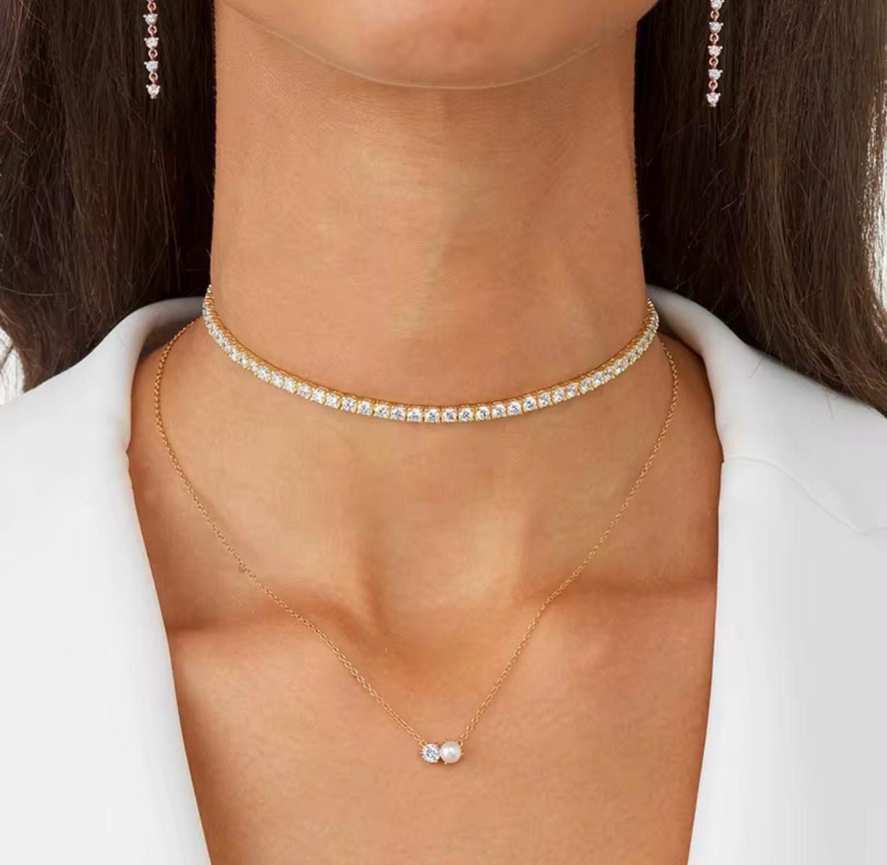 Cemdia Tennis Choker Necklace Gold